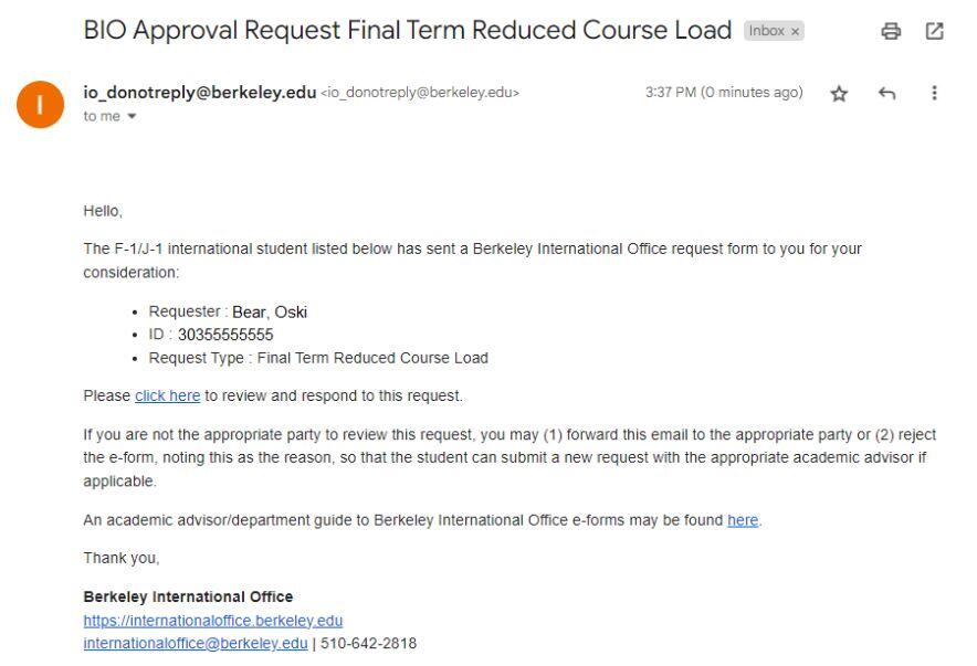 image of email to advisor