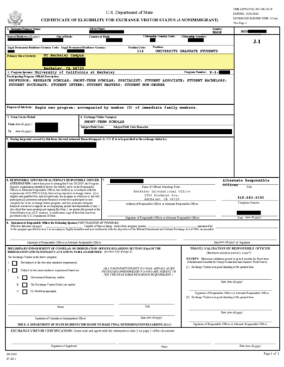 DS-2019 with highlighted Primary Site of Activity DS-2019 with highlighted Primary Site of Activity